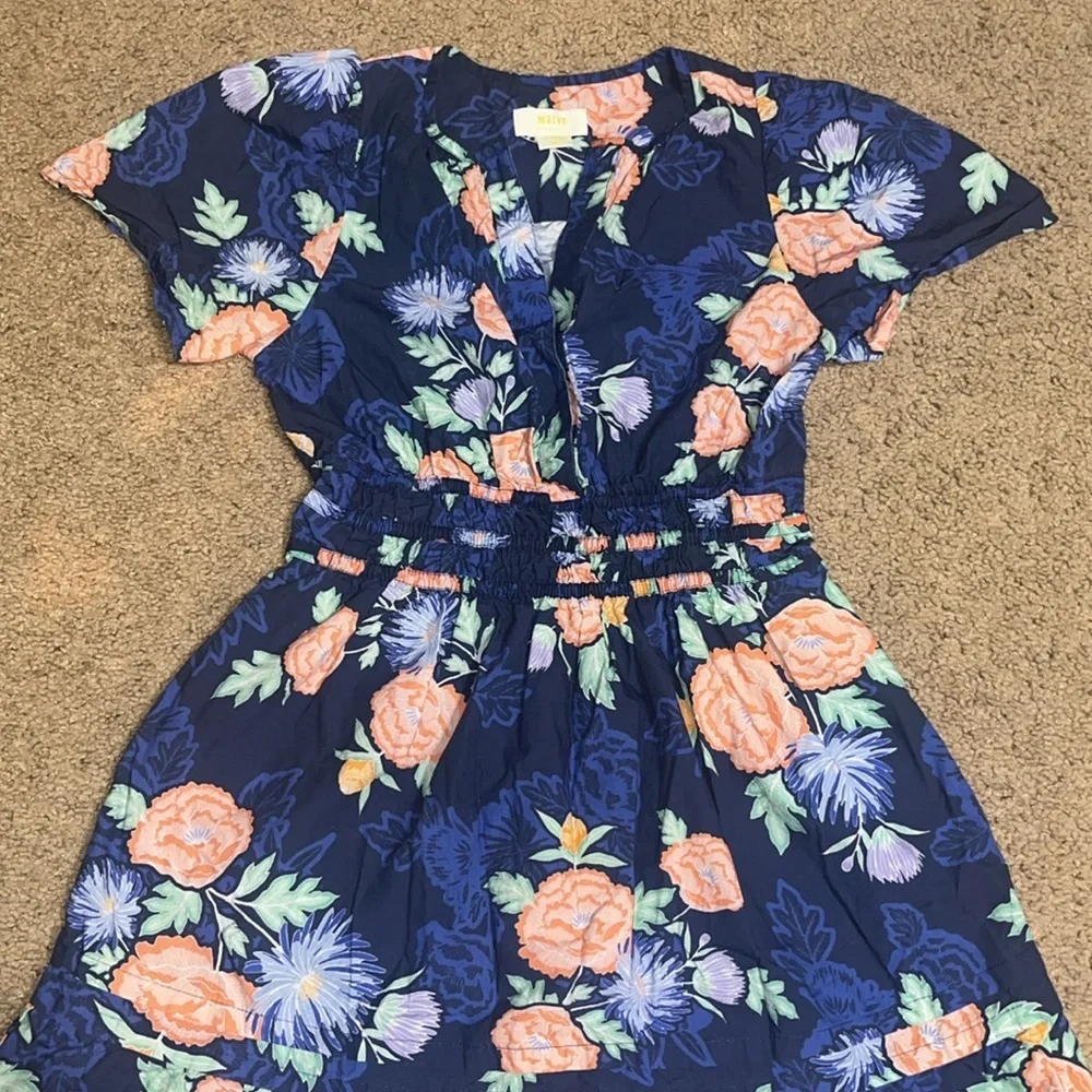 Anthropologie Maeve Somerset Maxi Dress Short Sleeve Tier A-Line Navy Floral XS‎